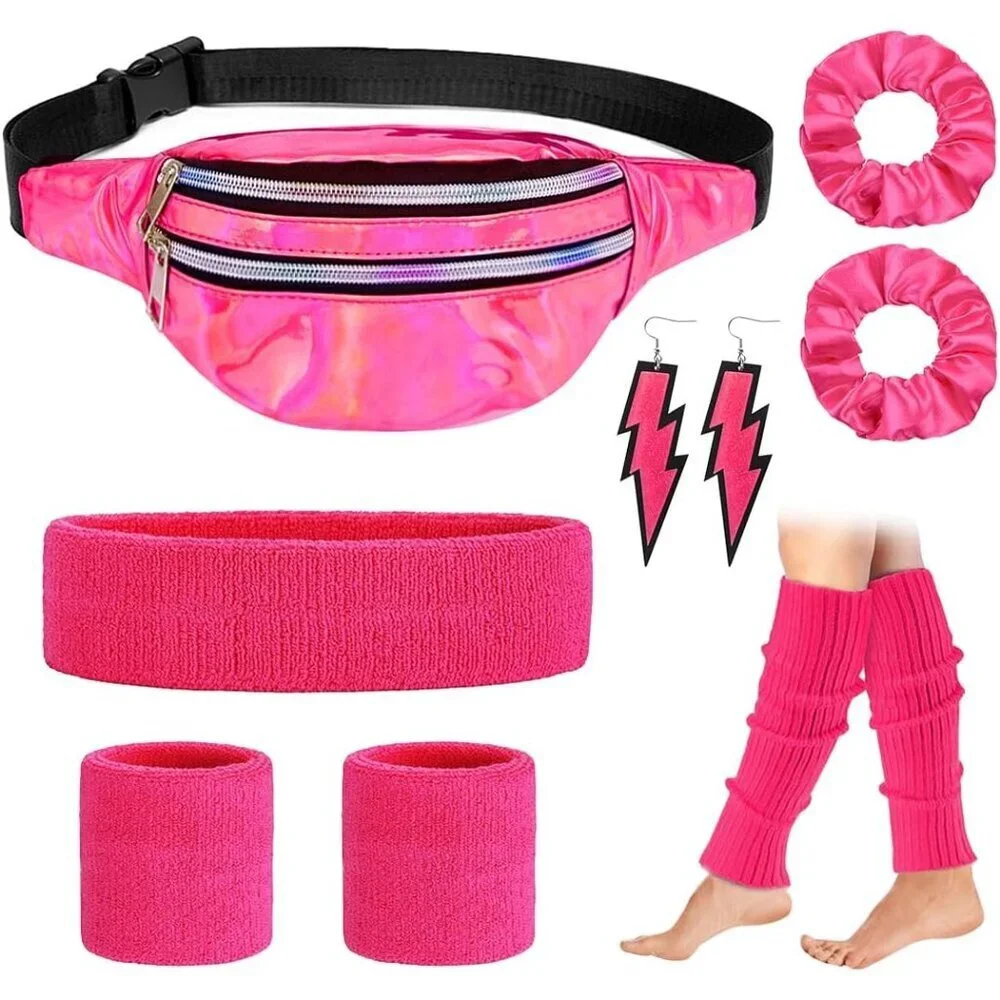 Neon 80s Workout Accessories Set Women's Party Costume Bright Color